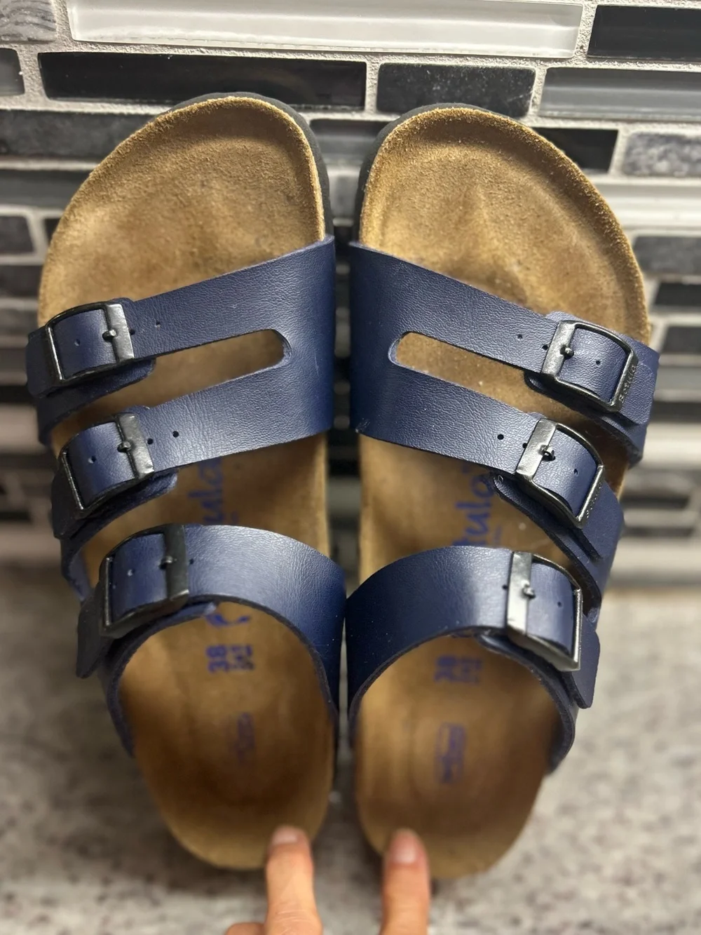 Birkenstock Betula Navy Blue Triple Strap Comfort Sandals - Women's size 7 (38)